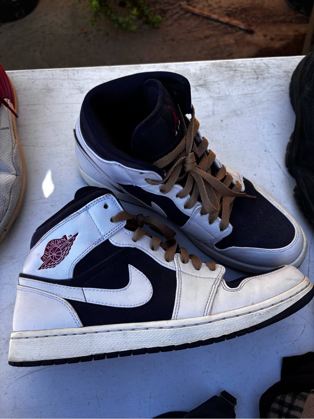 Jordan Mid-Top Sneakers - Navy, White, Brown Laces
